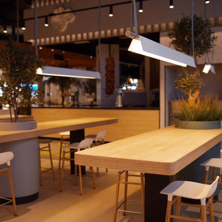 Restaurant mit Theke und Sitzplätzen – zur Gastronomieausstattung