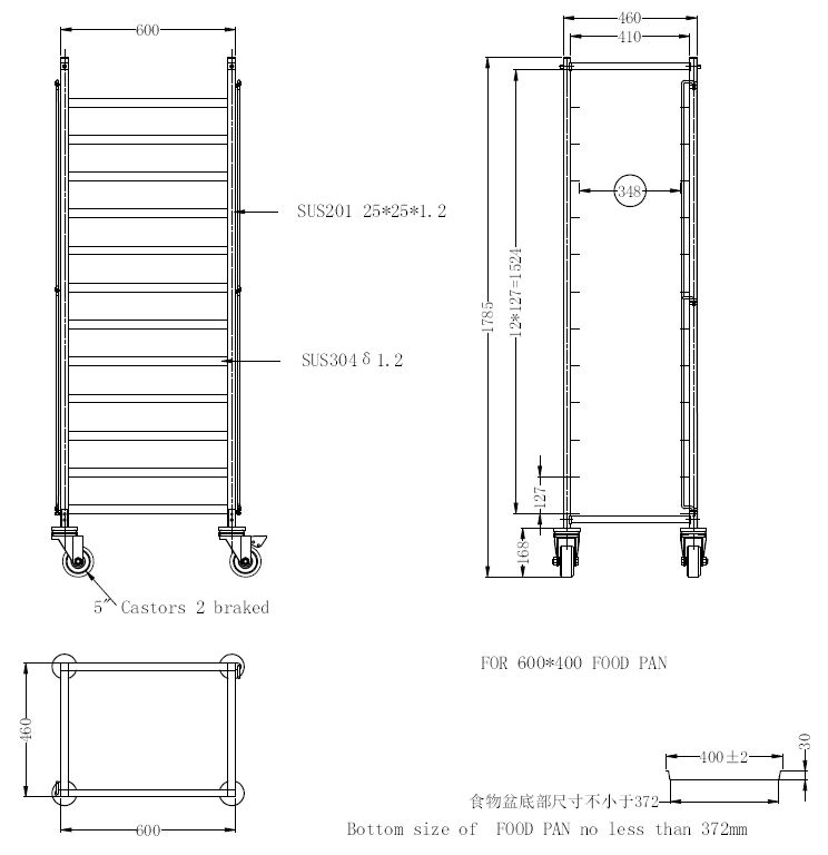 gastro gerät | gewerbegerät | profi küchengerät | Servicewagen | Abräumwagen | EN 600x400