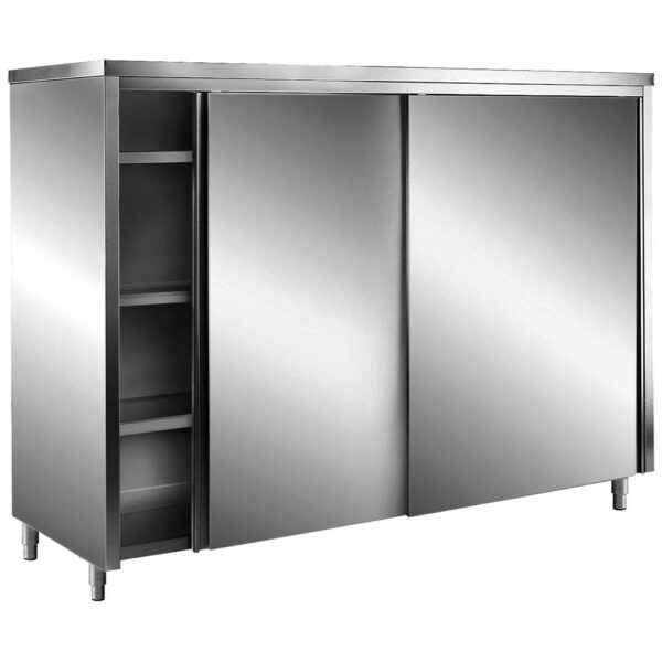 SARO Edelstahl-Lagerschrank mit Schiebetüren AISI 430, Flachdach, 1400x700