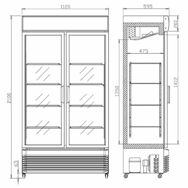 KÜHLSCHRANK 2 GLASTÜREN BEZ-780 GD SCHWARZ – Bild 2