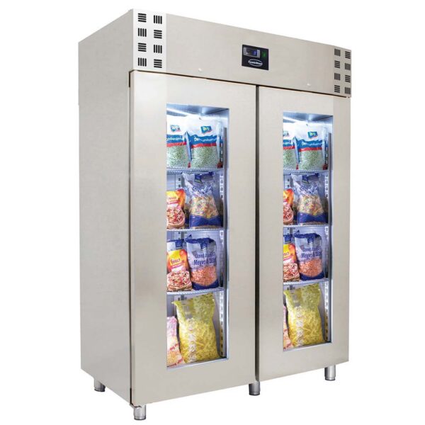 TIEFKÜHLSCHRANK EDELSTAHL GLASTÜR MONO BLOCK 1400 LTR