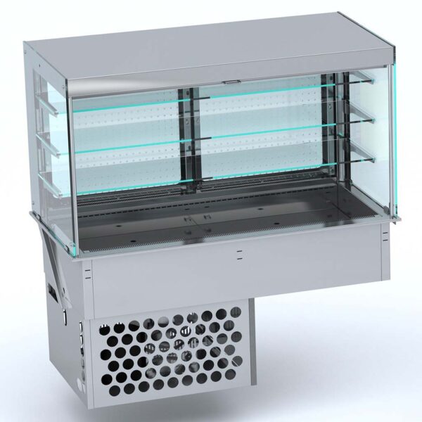 EINBAUKÜHLVITRINE ECKIG – MIT ROLLVORHANG 3/1 GN