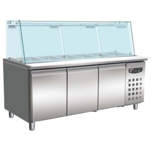 KÜHLTISCH MIT GLAS 3 TÜREN 5X 1/1 GN BEHÄLTER