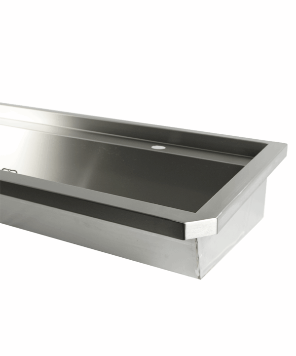 EDELSTAHL WASCHBECKEN 2 ABLASSHAHNE 1200MM  ABLAUFSTOPFEN UND SCHUTZWAND INKLUSIVE, EXKLUSIV HAHNE – Bild 5