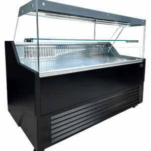 Kühlvitrine Wesley 1.5 – Frontansicht, schwarz/elegantes Design, LED Präsentation