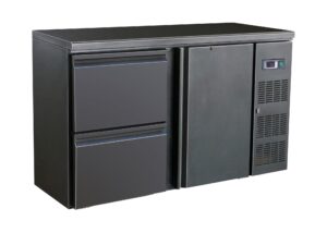Barkühlschrank Schwarz mit 1 Tür und 2 Schubladen für Gastronomie und Gewerbe