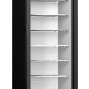 Eis Tiefkühlschrank Glastür 400 – Frontansicht schwarz, 417 l, LED Beleuchtung