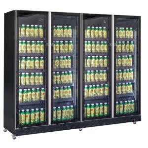 Kühlschrank 4 Glastüren Schwarz – Frontansicht, 1608 L Bruttovolumen
