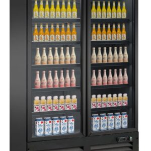 Kühlschrank 2 Glastüren Schwarz CEB-1200R BL – Frontansicht, 1000 L Volumen