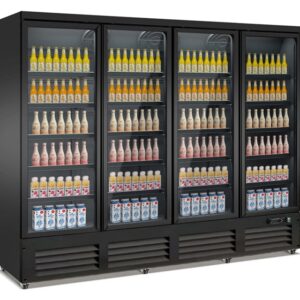 Gewerbekühlschrank Combisteel CEB-2000R-BL in Schwarz mit 4 Glastüren, 2000 Liter, LED-Beleuchtung