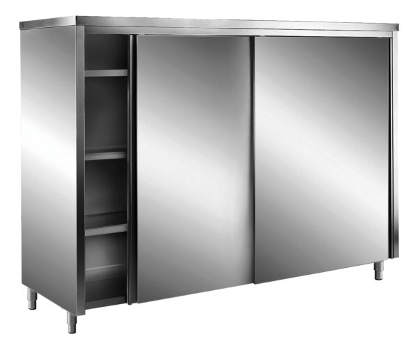 PTM Edelstahl-Lagerschrank mit Schiebetüren AISI 430, Flachdach, 1600x600 mm