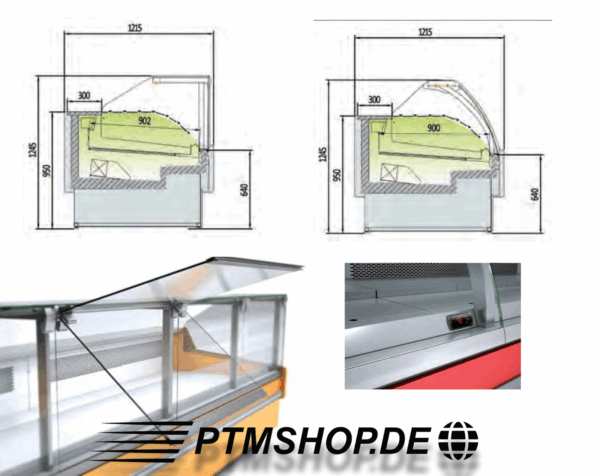 Fleischtheke 900 mm Tiefe Querschnitt