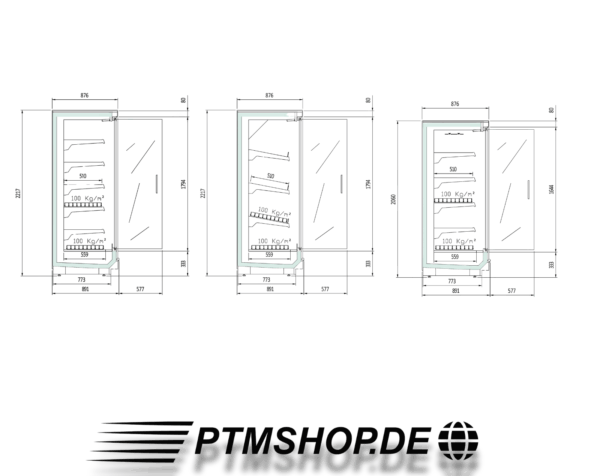 PTM SMG - Kühlregal Multideck mit Glastüren steckerfertig Wandkühlregal