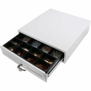 ARTDEV AC-3330 - Einstiegs-Kassenlade Baby Plus - glänzend weiß RAL9003 - EPSON-Anschluss (RJ12)