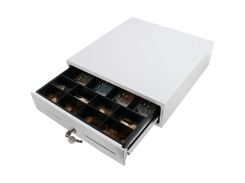 ARTDEV AC-3330 - Einstiegs-Kassenlade Baby Plus - glänzend weiß RAL9003 - EPSON-Anschluss (RJ12)