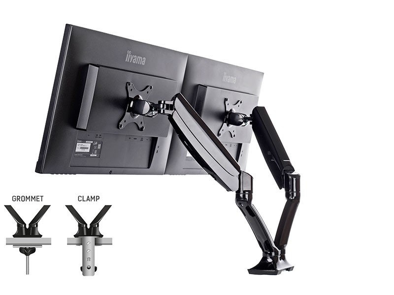 iiyama Dual-Monitorhalterung mit Gasdruckfederarm für 2 Displays bis 27"