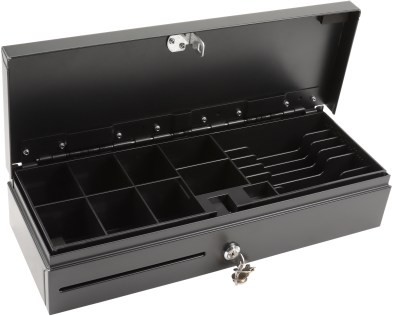 K-Lade Kassenschublade mit 8 Münzfächern, 6 Notenfächern, Separierschlitz, Mikroschalter und Schloss – kompakte Geldlade für Handel & Gastronomie