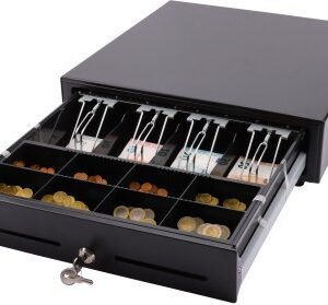 L-Lade Kassenschublade Push-Open mit 8 Münzfächern, 4 Notenfächern, 2 Separierschlitzen, Metallführung, Mikroschalter und Schloss – Geldlade mit Drucköffnung