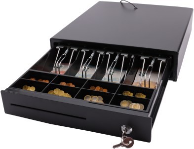 M-Lade Kassenschublade mit 8 Münzfächern, 4 Notenfächern, Separierschlitz, Mikroschalter und 12V Anschluss – robuste Geldlade für Kassensysteme