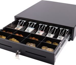 XL-Lade Kassenschublade mit 8 Münzfächern, 5 Notenfächern, 2 Separierschlitzen, Metallführung, Mikroschalter und Schloss – robuste Geldlade für Handel & Gastronomie