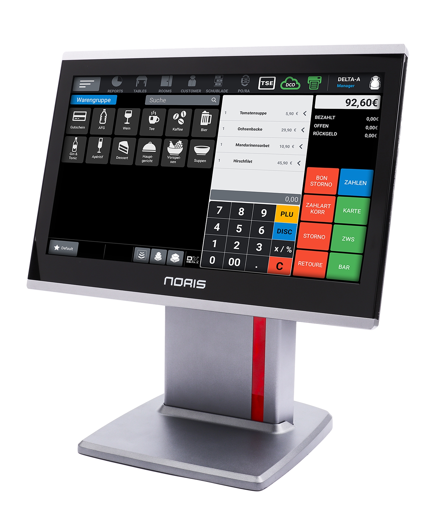 NORIS LA-156 Kassensystem Frontansicht mit 15,6″ Full-HD Touch und Aluminiumgehäuse