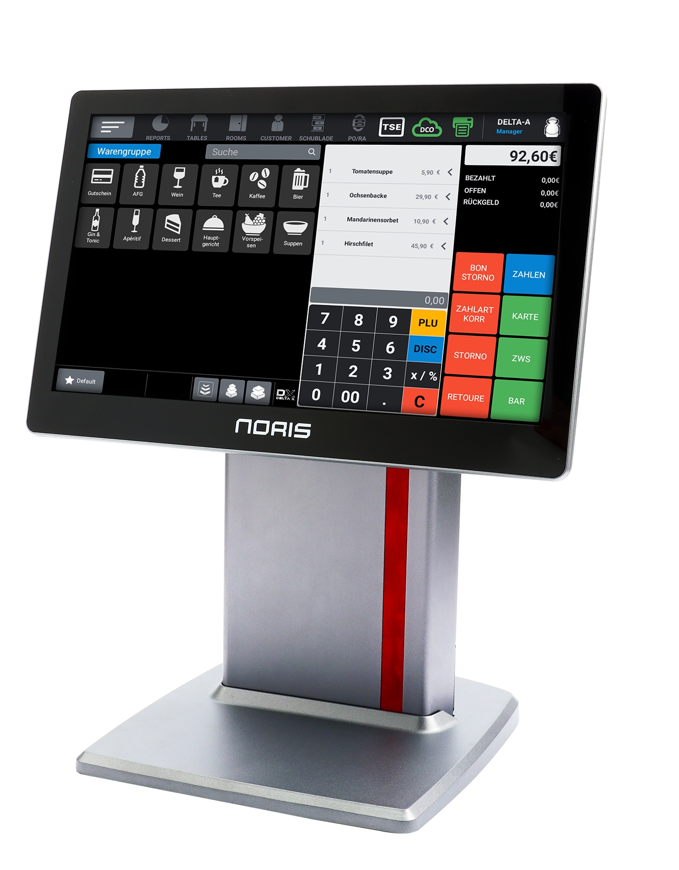 NORIS LK-133 Kassensystem Frontansicht mit 13,3″ Touchscreen