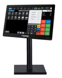 NORIS LX-156 Kassensystem – Frontansicht von links, modernes 15,6 Zoll Touch-Kassensystem für Gastronomie und Handel