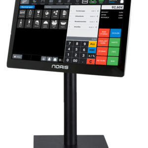 NORIS LX-156 Kassensystem – Frontansicht von links, modernes 15,6 Zoll Touch-Kassensystem für Gastronomie und Handel