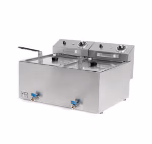 Fritteuse 10 L + 10 L dreiphasig 9 kW mit Ablasshahn (Fainca-HR) B2B-Produkt im PTMshop