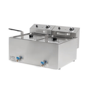 fritteuse-2x10l-dreiphasig-9kw-ablasshahn-frontansicht