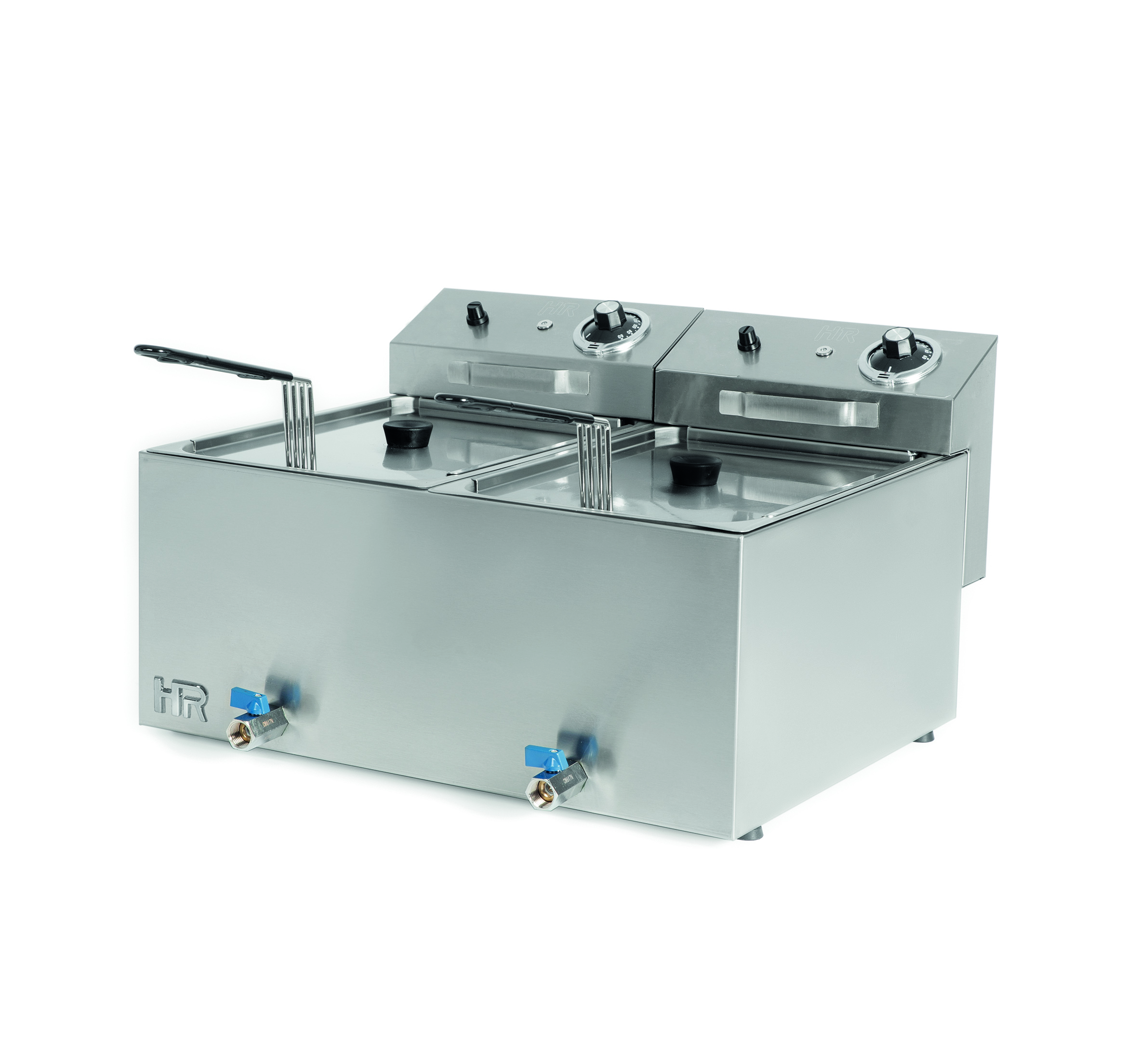 fritteuse-2x10l-dreiphasig-9kw-ablasshahn-frontansicht