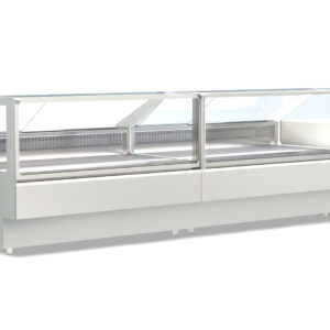 Fleischvitrine Stretta Corner 220+220x120x120 mit Flachglas in einem Gastronomiebetrieb