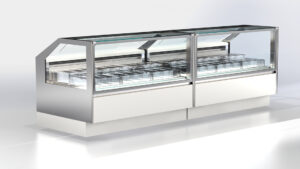 Gekühlte Konditoreivitrine „Total View“ 125x117x125 mit Luftzirkulation und LED-Beleuchtung