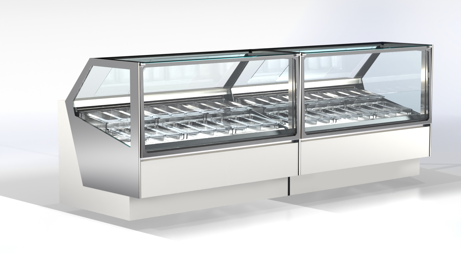 Eisvitrine „Superview“ für 24 Schalen mit LED-Beleuchtung und Luftzirkulation