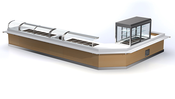 Warmhaltevitrine Selbstbedienung 178x90x120 mit Dekoration und 5 GN1/1 Fächern