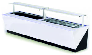 Beheizte Selbstbedienungs-Warmhaltevitrine 199 x 110 x 125 mit 5GN 1/1