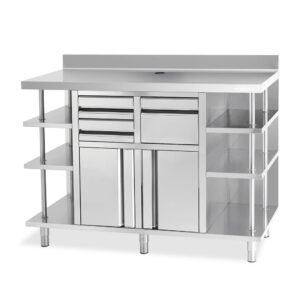 INFRICO MCAF2000 Edelstahl-Arbeitstisch mit höhenverstellbaren Füßen und Spritzschutz