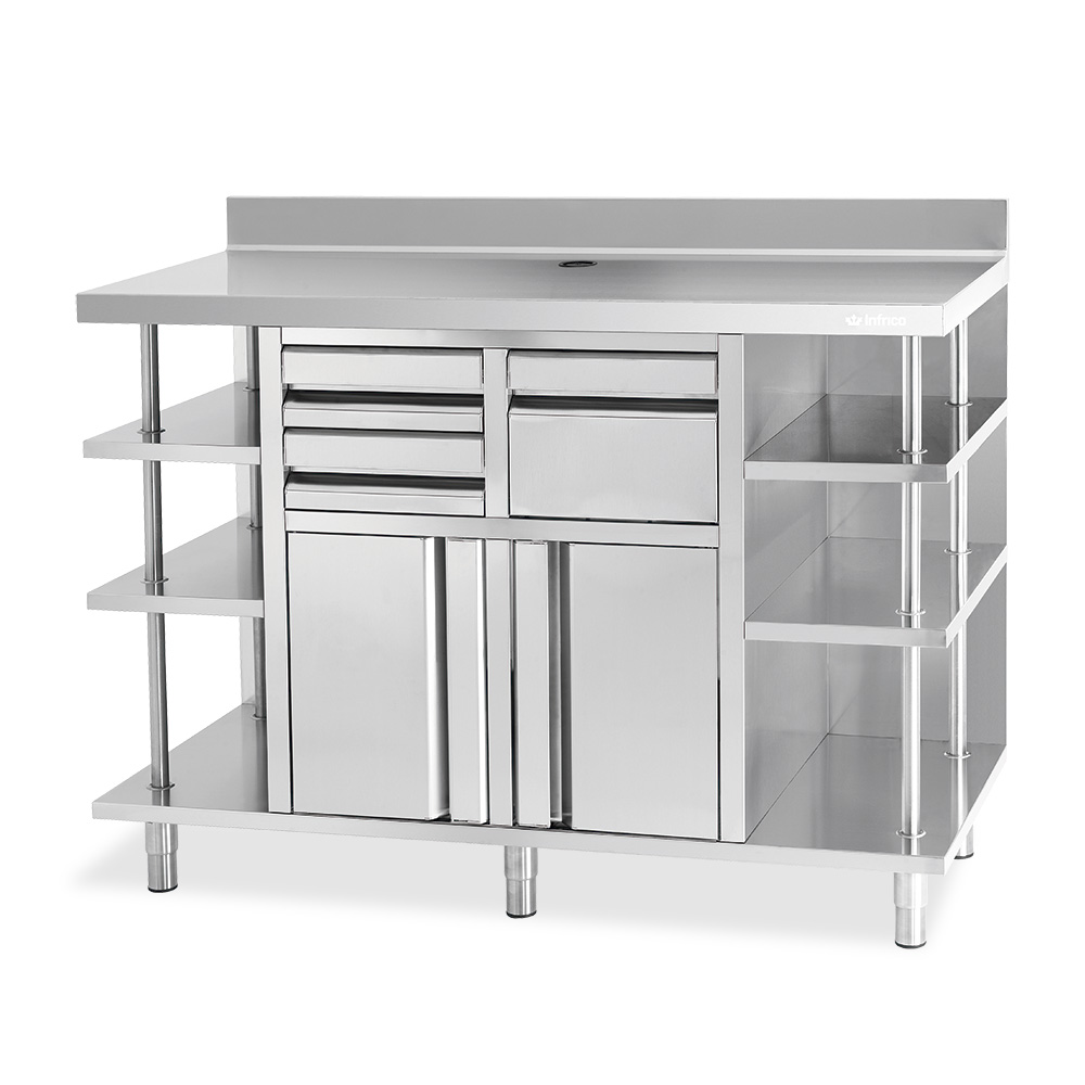 INFRICO MCAF2000 Edelstahl-Arbeitstisch mit höhenverstellbaren Füßen und Spritzschutz