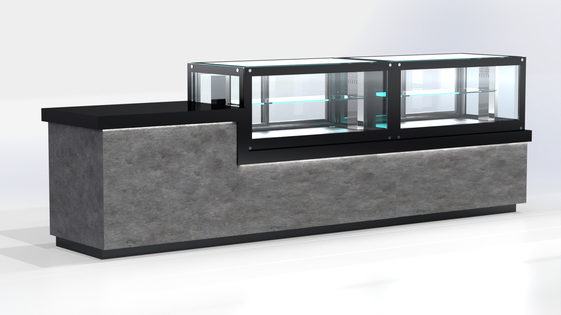 Beheizte modulare Vitrine 160x70x102 mit LED-Beleuchtung und Glasablage