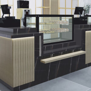 Beheizte modulare Vitrine 200x70x130 mit LED-Beleuchtung und Glasböden