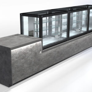 Beheizte modulare Vitrine 80x70x140 mit Glasböden und LED-Beleuchtung