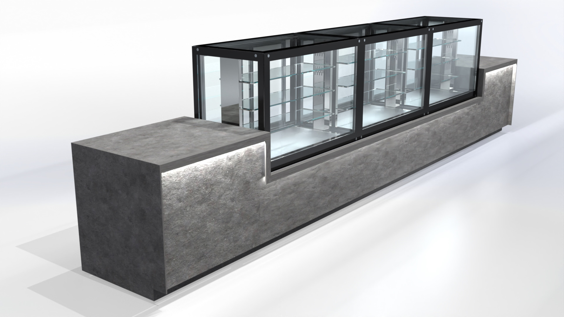 Beheizte modulare Vitrine 80x70x140 mit Glasböden und LED-Beleuchtung