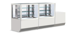 Beheizte modulare Vitrine 160x80x140 cm mit 3 Glasböden und LED-Beleuchtung