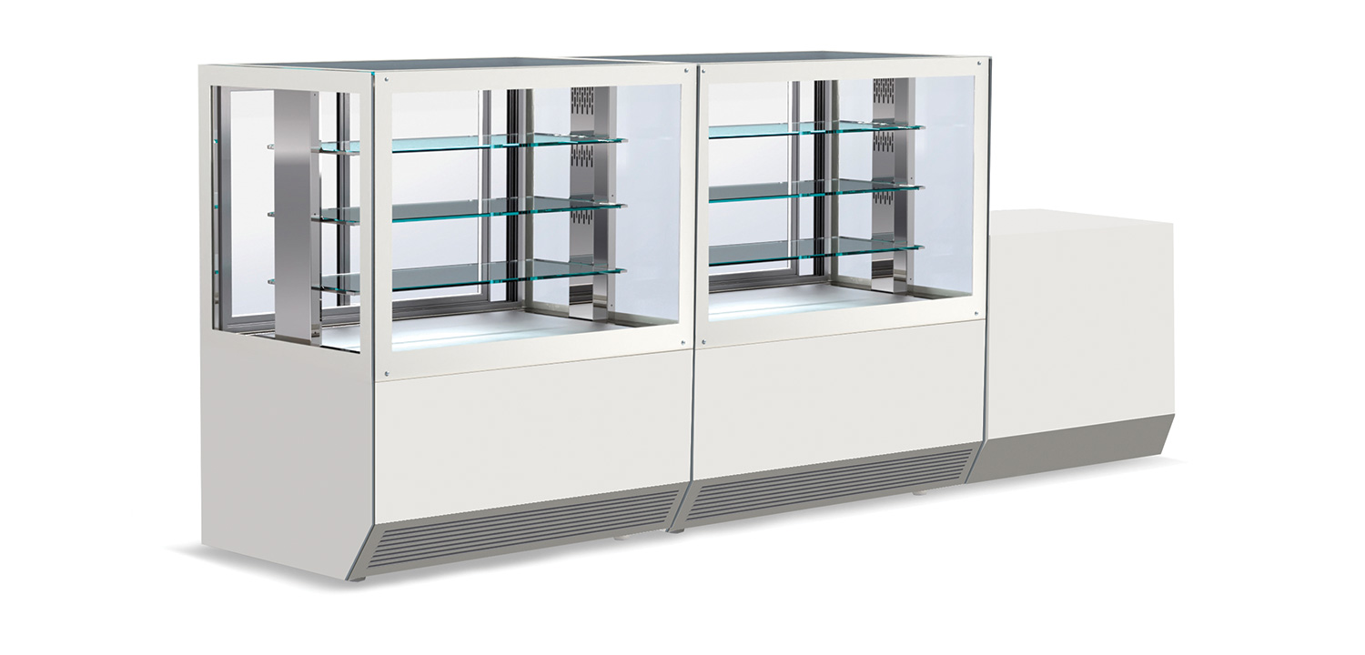 Beheizte modulare Vitrine 160x80x140 cm mit 3 Glasböden und LED-Beleuchtung