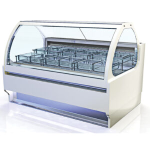 Eisvitrine Rotonda Total View für 24 Bleche mit LED-Beleuchtung und Luftzirkulation