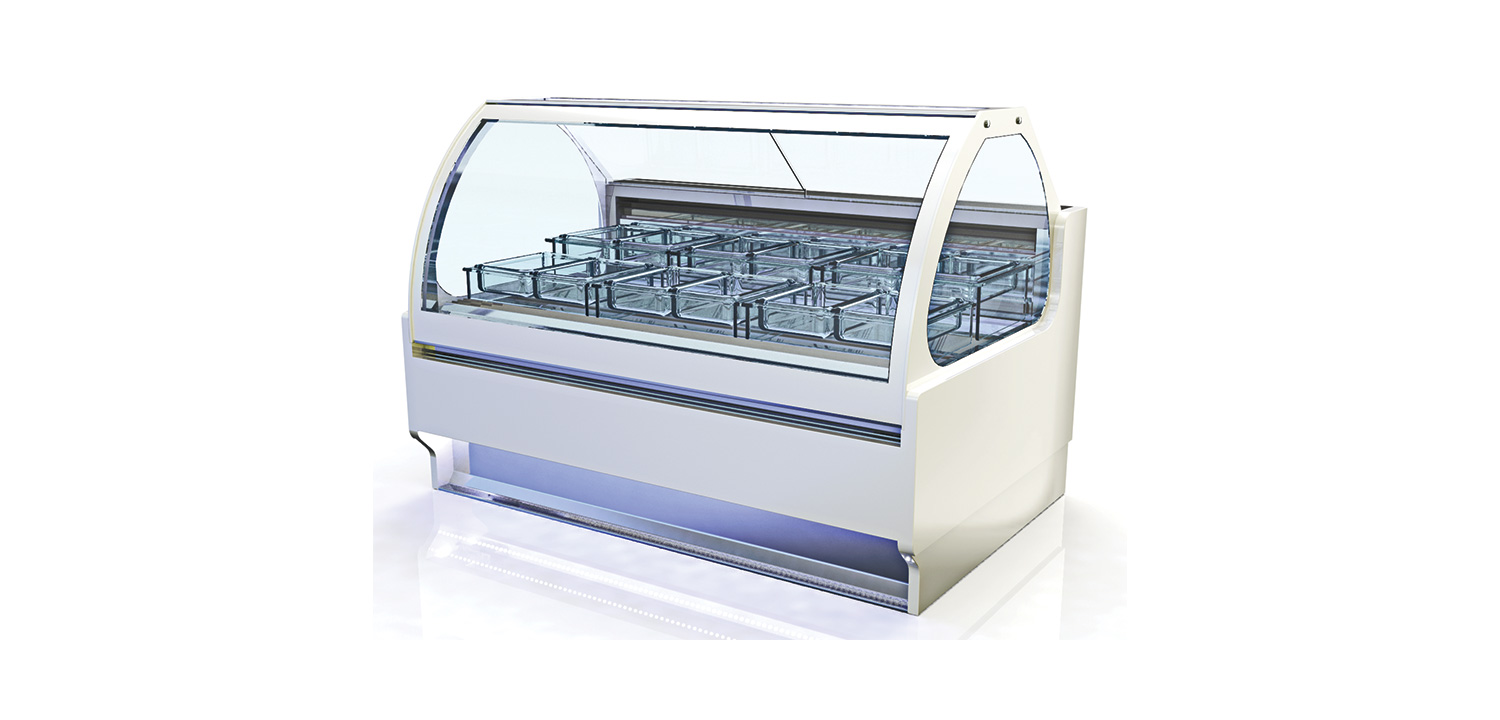 Eisvitrine Rotonda Total View für 24 Bleche mit LED-Beleuchtung und Luftzirkulation