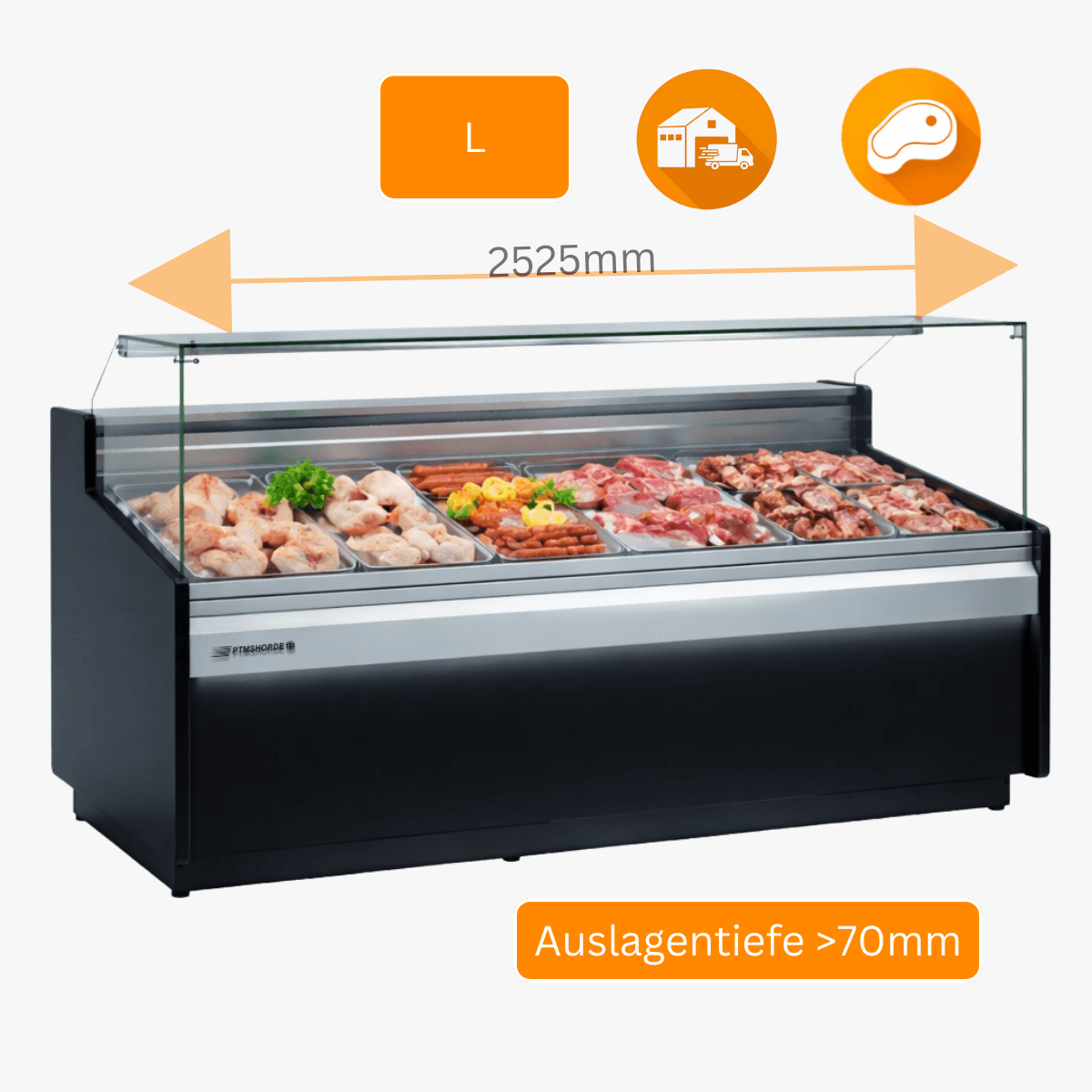 PTM BUTCHER L BASIC Fleischtheke 2525 mm mit gekühlter Reserve