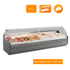 PTM Butcher XXL Torrero runde Fleischtheke mit Curvo Verglasung und Edelstahl Innenraum