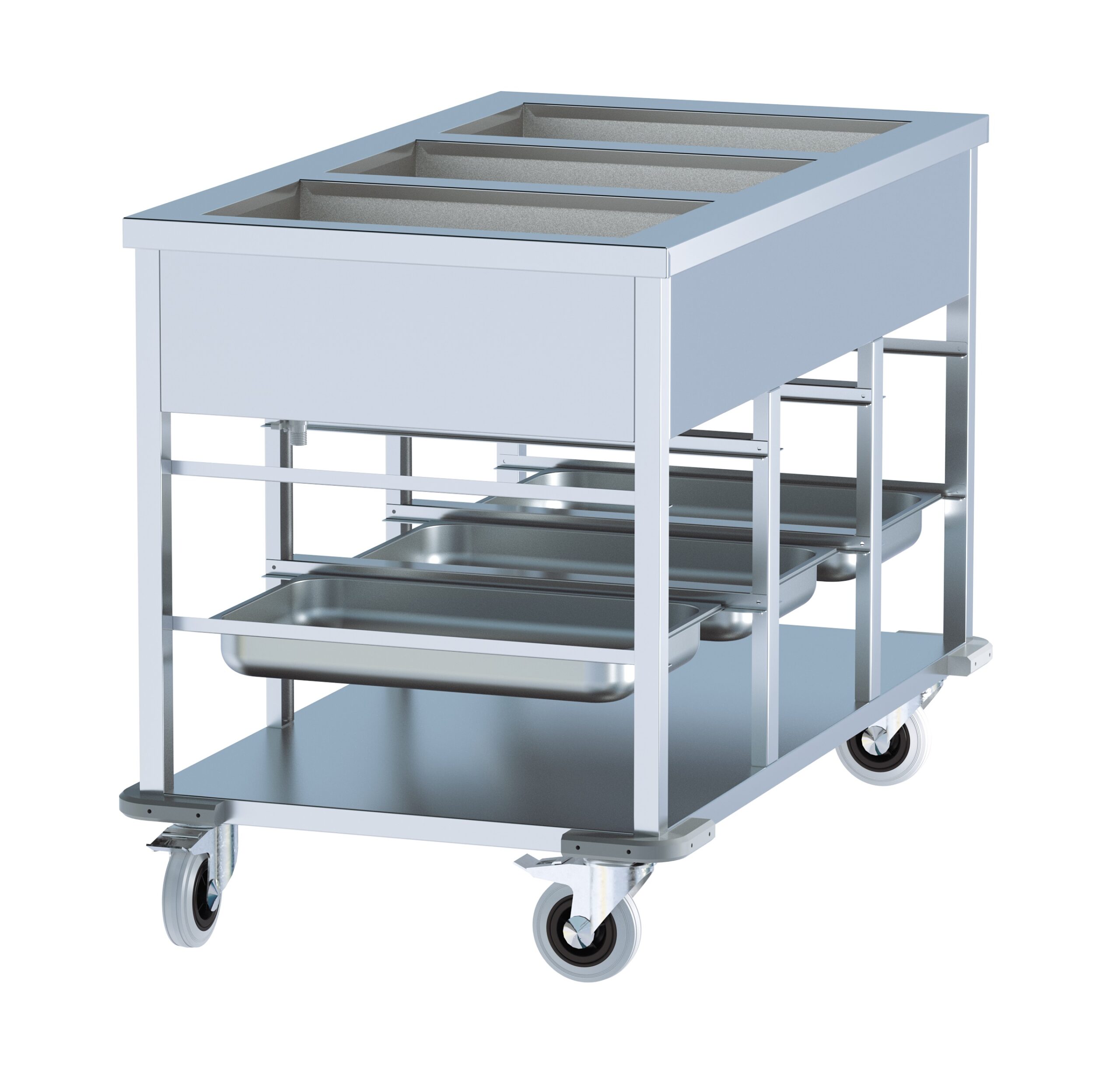 Freistehender Bain-Marie Wagen 3/1 aus Edelstahl mit 3 x 1/1 GN