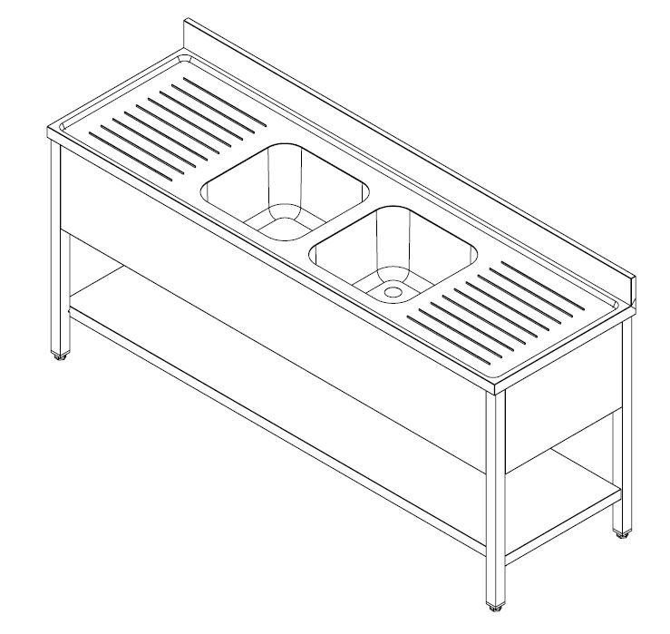 gastro spültisch | spültisch gastro | spültisch mit bodenbrett | spültisch 2400 mm